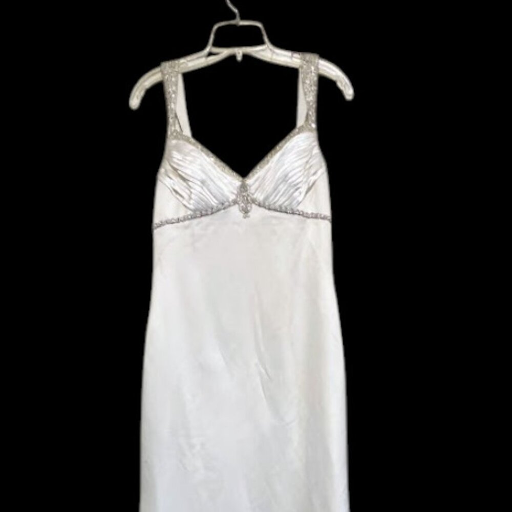 Wedding Dress with Ruched Bodice, Beaded Detail High Low Hem Size 6 / Galina